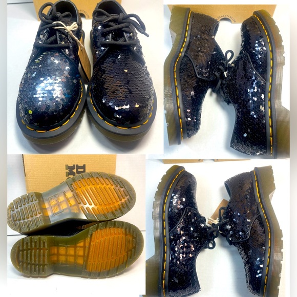 BNIB DR MARTENS 1461 SHIFTABLE SEQUINS LOAFER BLACK/SILVER UK 3 US 5 - Picture 10 of 16